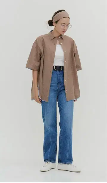 스텐 칼라 오버 체크 셔츠