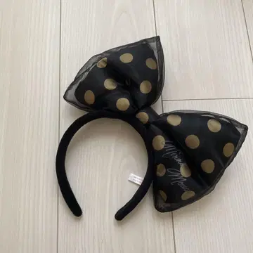 미니 마우스 도트 리본 머리띠 블랙 골드 도트 디즈니랜드
