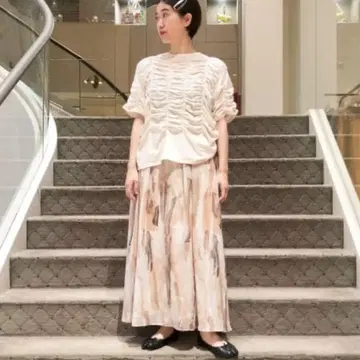 Ray BEAMS 쉬폰 프린트 A라인 스커트 롱 스커트 플레어