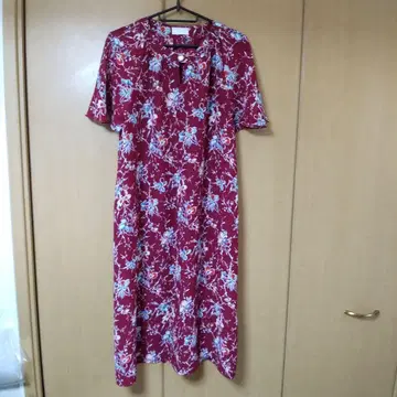 보르도 꽃무늬 반팔 셔츠 원피스 롱