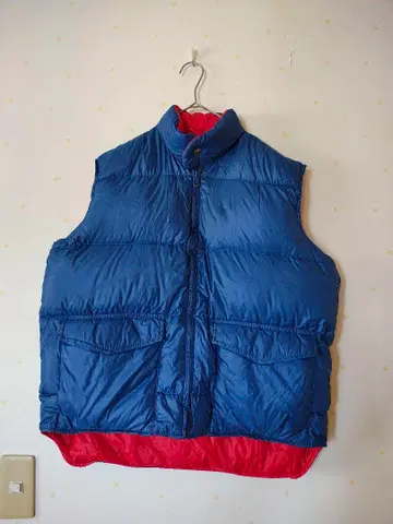 빈티지 리버서블 다운 베스트 파랑 x 빨간색 다운 페더