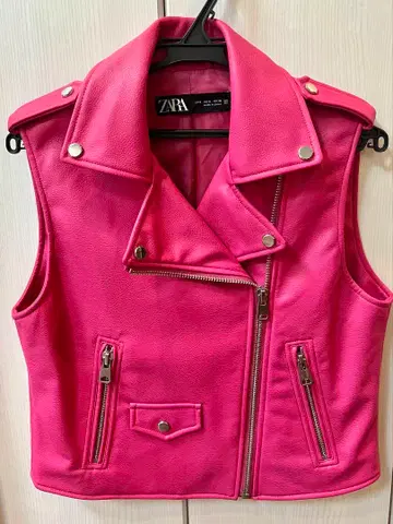 ZARA 핑크 FAUX LEATHER 베스트 S