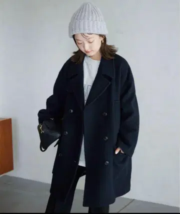 SLOBE IENA 멜톤 빅 P코트 네이비 36