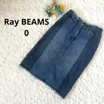 레이빔즈 데님 스커트 프린지 종아리 기장 워시 가공 타이트 0