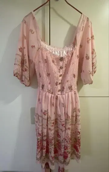 플라워 프린트 반팔 무릎 기장 원피스 핑크 LIZLISA