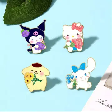 산리오 에나멜 핀 배지 4개 세트 쿠로미 키티 푸딩 시나모롤