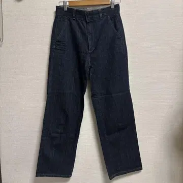 다크 블루 스트레이트 데님 팬츠 하이웨스트