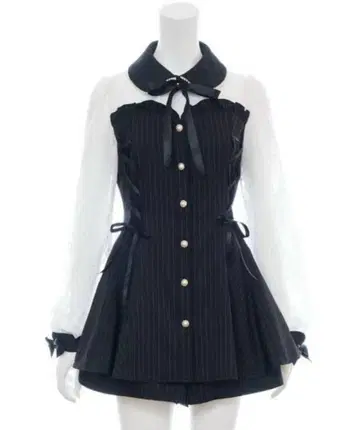 Secrethoney 뷔스티에 절개 긴팔 셋업 (스트라이프 패턴)