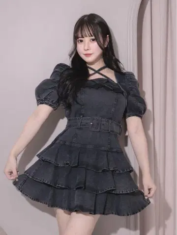 pium 티어드 프릴 미니 원피스