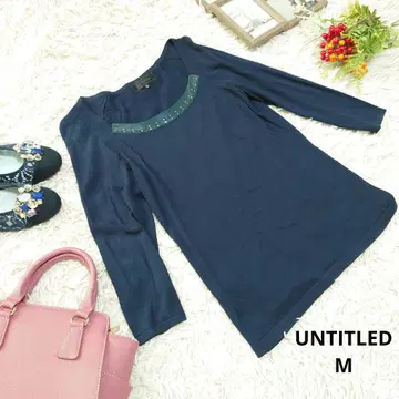 새상품급 UNTITLED 7부 소매 니트 티셔츠 (M) 네이비/비쥬