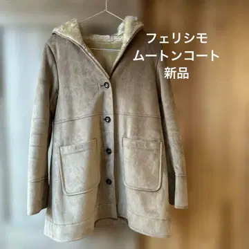 펠리시모 베이지 후드 부착 무스탕 코트