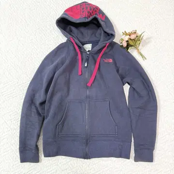 THE NORTH FACE 풀 집업 후드티 L 네이비 핑크 로고 자수