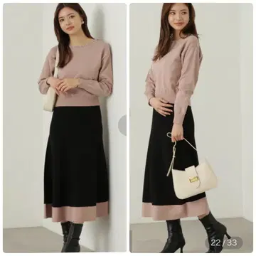프로포션 바디 드레싱 바이컬러 펄 니트 셋업 원피스