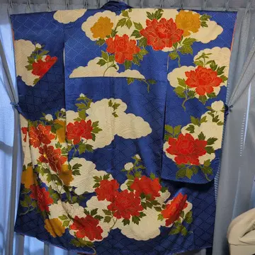 USED, 후리소데, 파랑에 패턴, 금실 사용