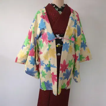 겉옷 다이쇼 로망 순수 실크 기모노 코트 앤티크풍 겉옷 끈 포함