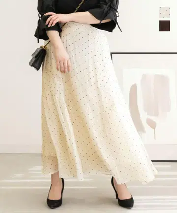 아이보리 도트 플레어 스커트