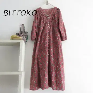 BITTOKO 비트코 거즈 인도 면 원피스 긴팔