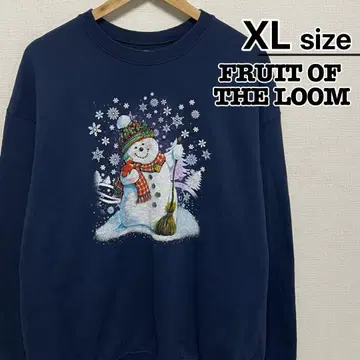 프룻 오브 더 룸 맨투맨 XL 네이비 프린트 눈사람 USA 구제 의류