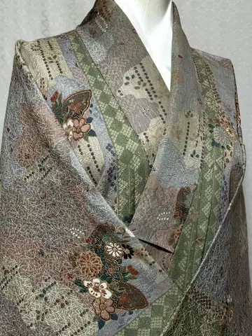 새상품급 기모노 순수 실크 고전풍 꽃무늬 코몬 선착순