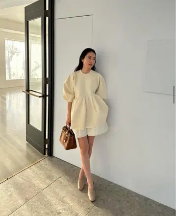 CLANE BALLOON SLEEVE GATHER KNIT TOPS
