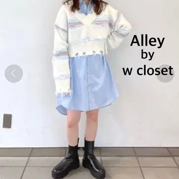 택 포함 미사용 새상품 Alley by w closet 데미지 보더 니트
