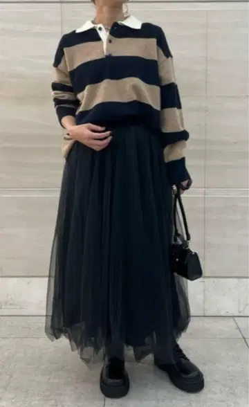 블랙 튤 롱 스커트