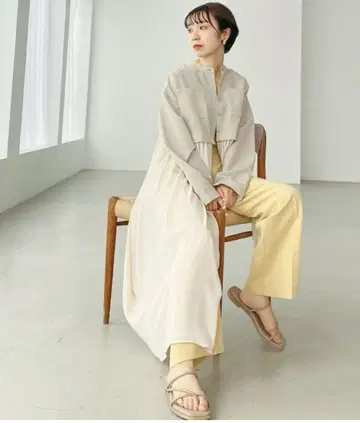 여성용 비스 원피스 베이지 긴팔 셔츠 원피스 프리 사이즈