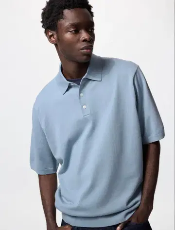 완판 레어 블루 UNIQLO 워시 블루 니트 피케 셔츠 XL