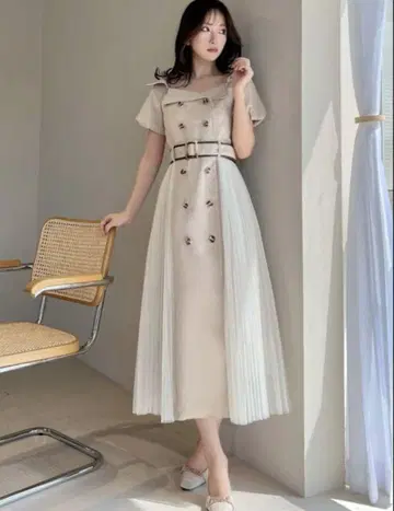 새상품급 리젝시 와이드 라펠 트렌치 원피스 벨트 포함 튤