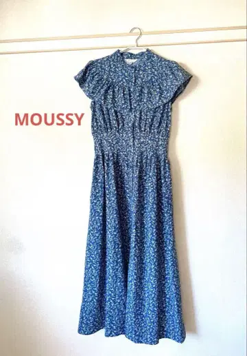 [ MOUSSY ] 파랑 꽃무늬 프릴 슬리브리스 롱 원피스 사이즈 1
