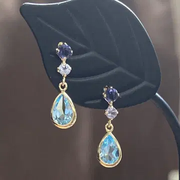 [ 미사용 새상품 ] 천연 블루 토파즈 천연 아이올라이트 귀걸이