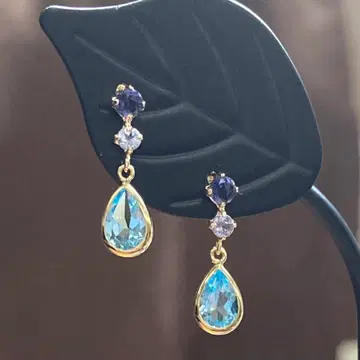 [ 미사용 새상품 ] 천연 블루 토파즈 천연 아이올라이트 귀걸이