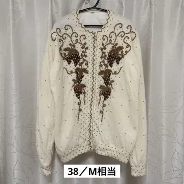 빈티지 아이보리 자수 비즈 가디건 럭셔리 화려함 주인공 안감 부착