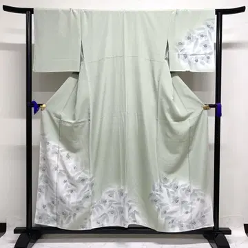 츠케사게 진달래 금채 더스티 컬러 그린 기모노 025k