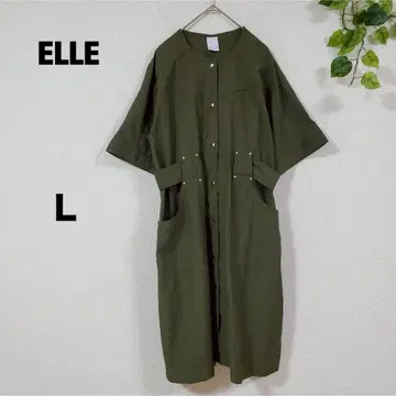 [ELLE] 올리브색/반팔 셔츠 원피스/버튼 포함/여성용/그린