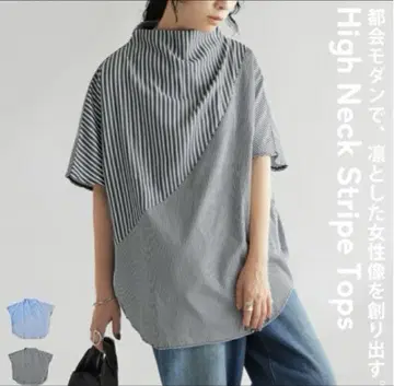 antiqua 안티카 새상품 하이넥 스트라이프 상의