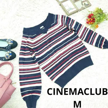 CINEMACLUB V넥 니트 ( M ) 네이비/화이트/빨간색/보더