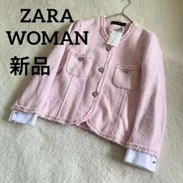 [ 새상품 ] ZARA WOMAN 트위드 자켓 비쥬 버튼 핑크