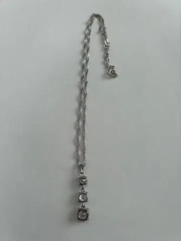 실버 3가지 보석 목걸이 약 20cm