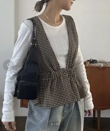 jeanasis 체크 자카드 페플럼 베스트 가을 컬러