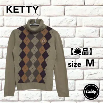 [ 새상품급 ] KETTY 터틀 니트 아가일 곰 자수 울 100%