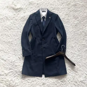 [ 새상품급 ] LARDINI 네이비 울 체스터 코트 부토니에르 44