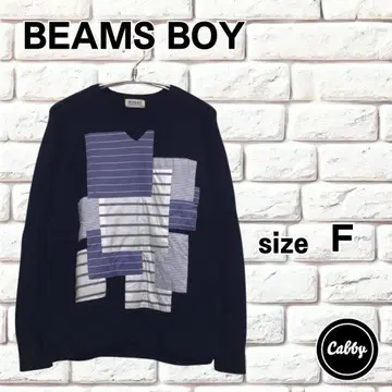 BEAMS BOY 프론트 패치워크 울 니트 네이비