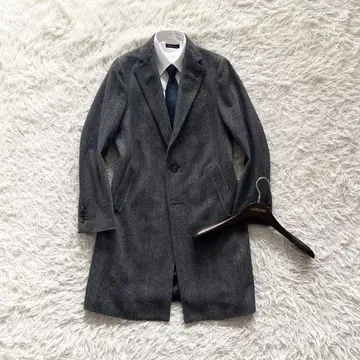 [ 새상품급 ] LARDINI 그레이 울 체스터 코트 부토니에르 48