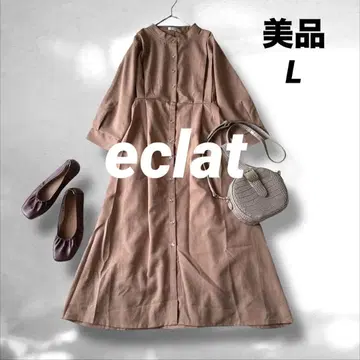 eclat 에클라 밴드 카라 돌먼 슬리브 롱 원피스 베이지