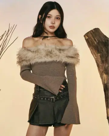 darich 컬러 퍼 오프숄더 니트탑