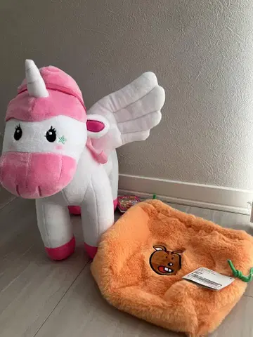 새상품 타베코 동물 유니콘 봉제 인형 날개 달린 복조리 파우치 세트