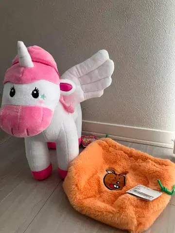 새상품 타베코 동물 유니콘 봉제 인형 날개 달린 복조리 파우치 세트