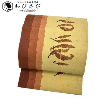 나고야 오비 세로 패턴 줄무늬 고추 패턴  보리짚색 O-4089