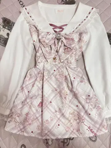 리즈리사 Sewing Bear 패턴 셋업 핑크